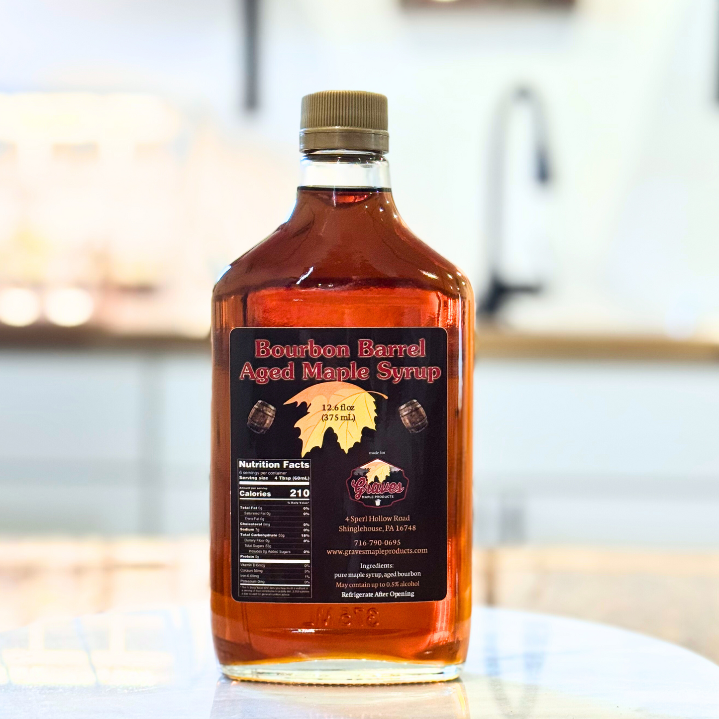 Bourbon maple syrup – barrel-aged in oak by Graves Maple Products, Northern Pennsylvania