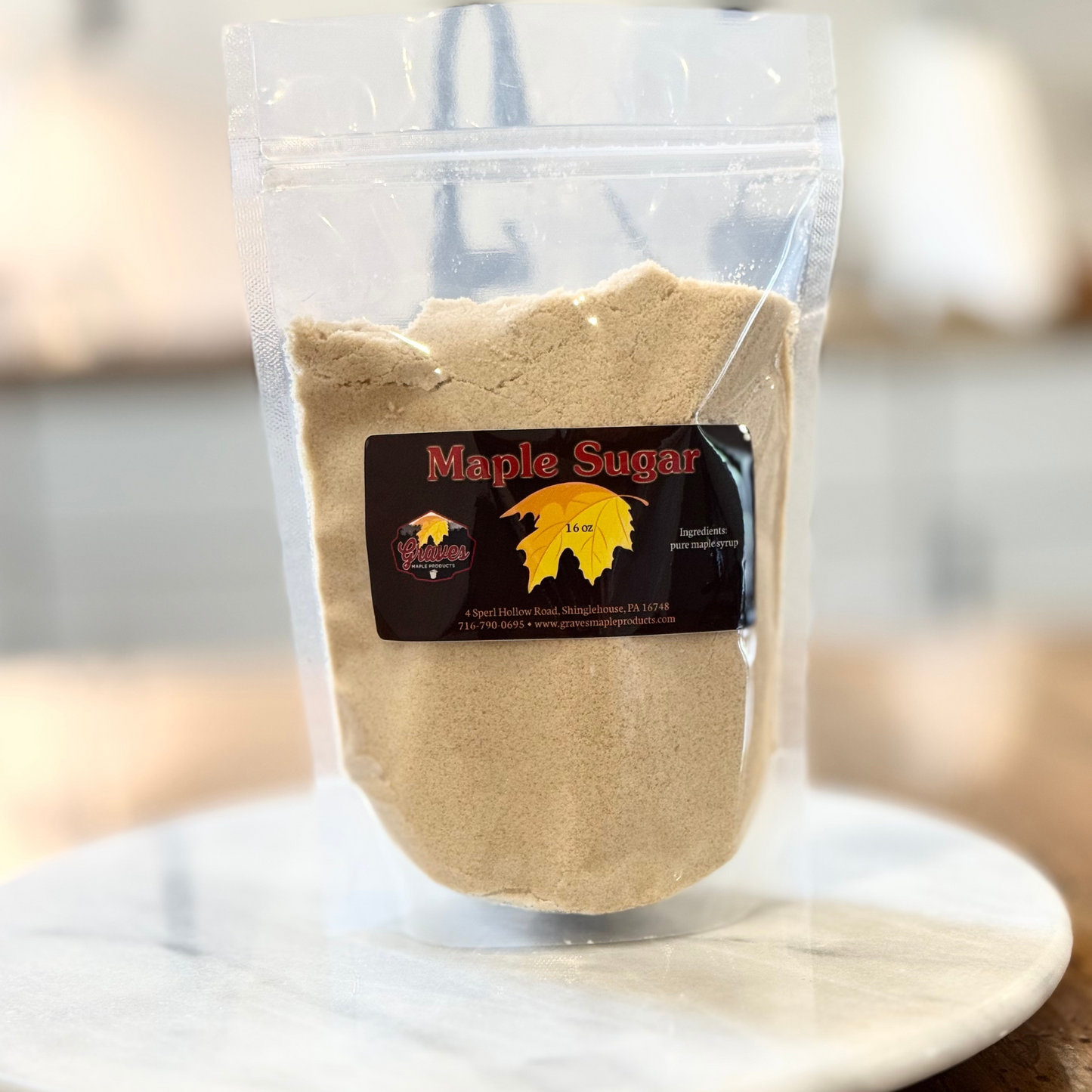 Maple sugar in 16 oz resealable bag – pure maple and cinnamon by Graves Maple Products, PA