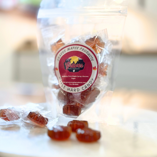 Clear maple hard candy pieces made from pure syrup by Graves Maple Products, PA