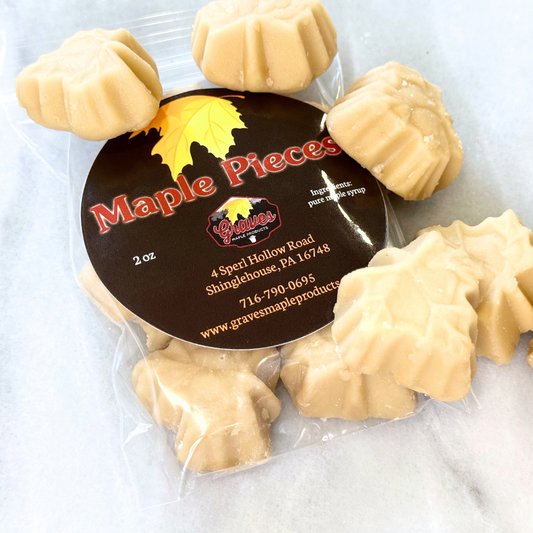 Close-up of melt-in-your-mouth maple candy pieces from Graves Maple Products, Potter County PA