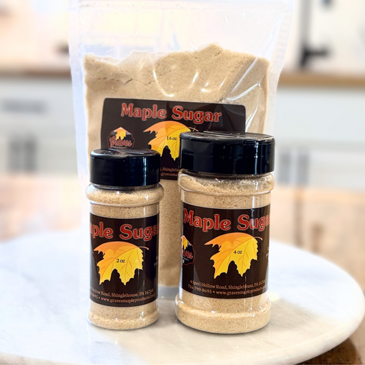 Maple sugar in three sizes – handcrafted sweet seasoning by Graves Maple Products, PA