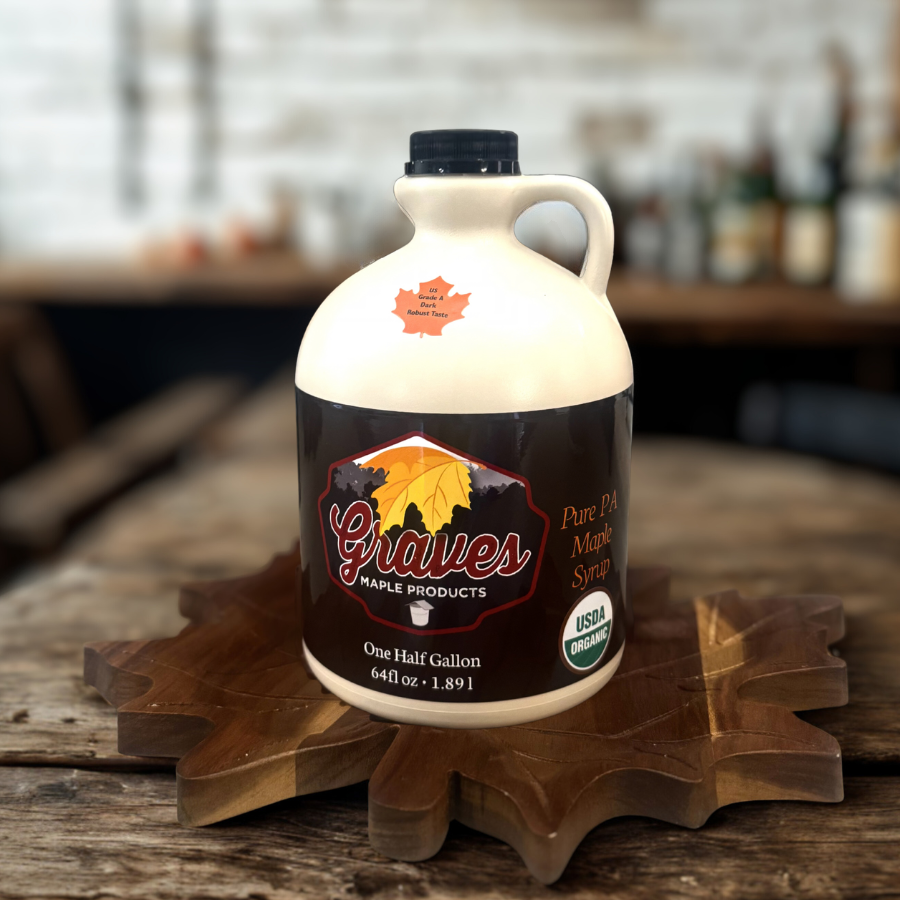 Organic dark robust maple syrup from Graves Maple Products in Pennsylvania